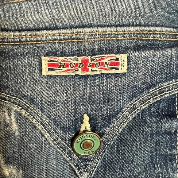 Y2K Hudson Jeans Ginny Crop Straight Leg With Cuff Distressed Size 24 USA Made - Picture 6 of 9